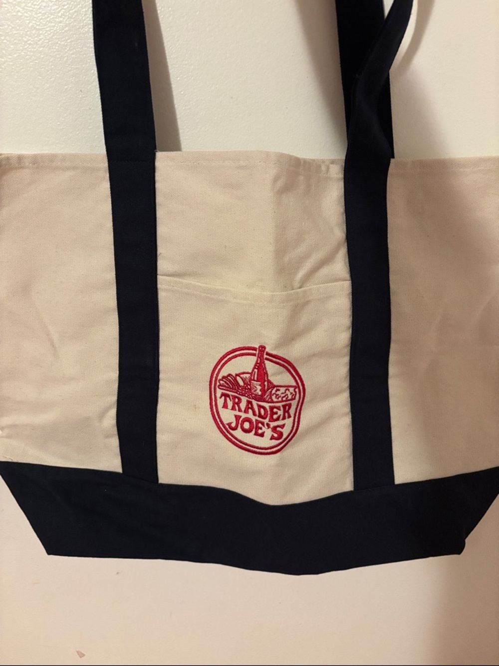 Trader Joe's Canvas Tote Bag in Cream with Black Trim